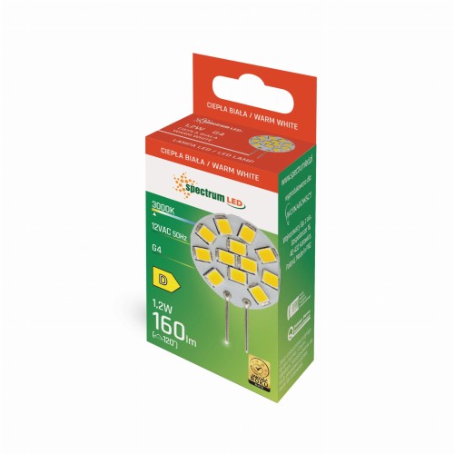 Żarówka LED G4 12V 1,2W 12 LED WW 20mm WOJ+13784 SPECTRUM LED