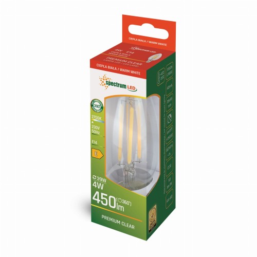 Żarówka LED świecowa świeczka E-14 E14 230V 4W COG WW CLEAR WOJ+13874 SPECTRUM LED