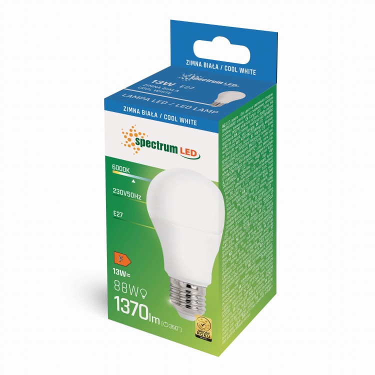 Żarówka LED GLS E-27 E27 230V 13W CW WOJ+13891 SPECTRUM LED