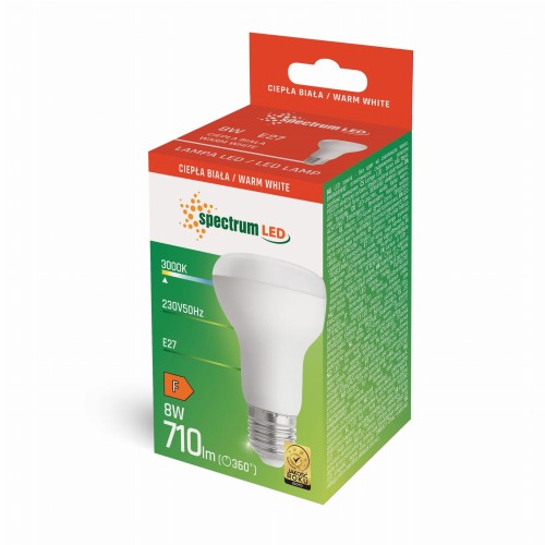 Żarówka LED E-27 E27 R-63 230V 8W WW WOJ+13990 SPECTRUM LED