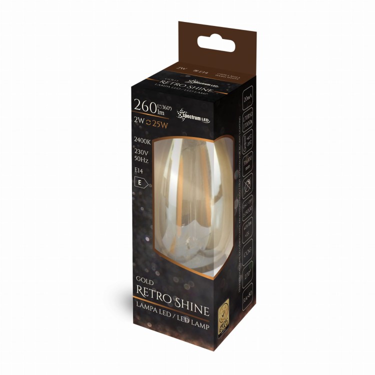 Żarówka LED świecowa świeczka E-14 E14 230V 2W COG WW RETROSHINE SPECTRUM WOJ+14070 SPECTRUM LED