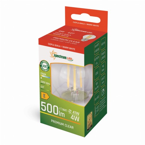 Żarówka LED kulka E-27 E27 230V 4W COG WW CLEAR WOJ+14072 SPECTRUM LED