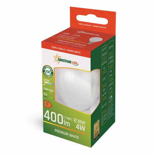Żarówka LED kulka E-14 E14 230V 4W COG WW MILKY WOJ+14073 SPECTRUM LED