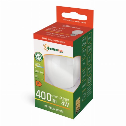Żarówka LED kulka E-27 E27 230V 4W COG WW MILKY WOJ+14074 SPECTRUM LED