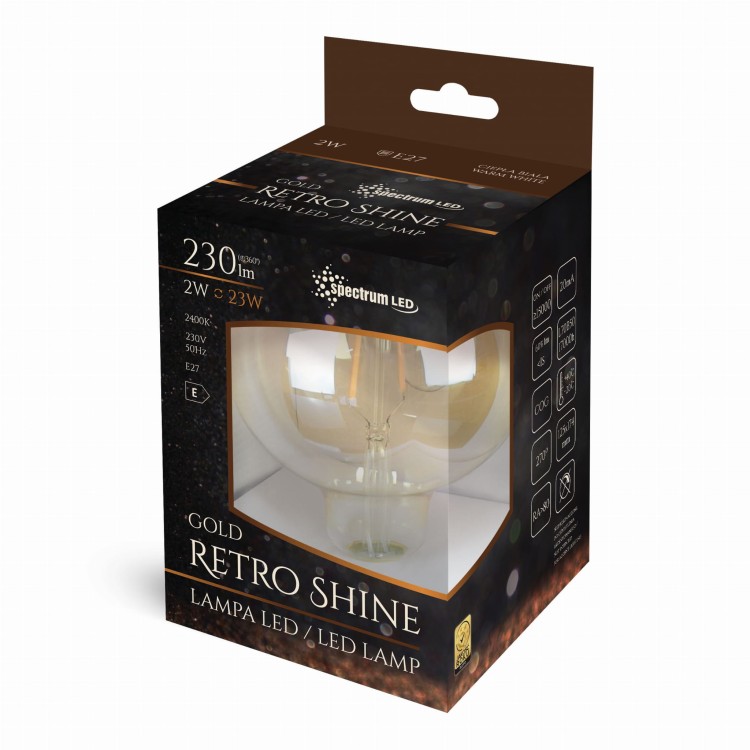 Żarówka LED GLOB E-27 E27 G125 230V 2W COG WW RETROSHINE WOJ+14078 SPECTRUM LED