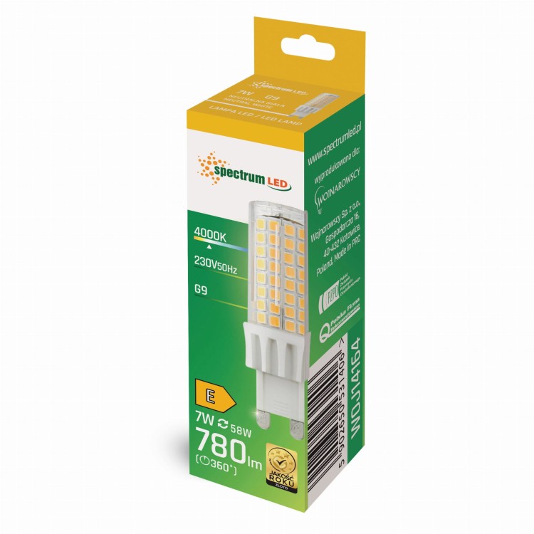 Żarówka LED G9 230V 7W NW SMD WOJ+14164 SPECTRUM LED