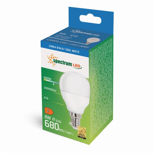 Żarówka LED kulka E-14 E14 230V 8W CW WOJ+14217 SPECTRUM LED