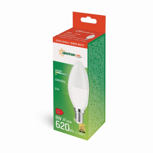 Żarówka LED świecowa świeczka E-14 E14 230V 8W WW WOJ+14220 SPECTRUM LED