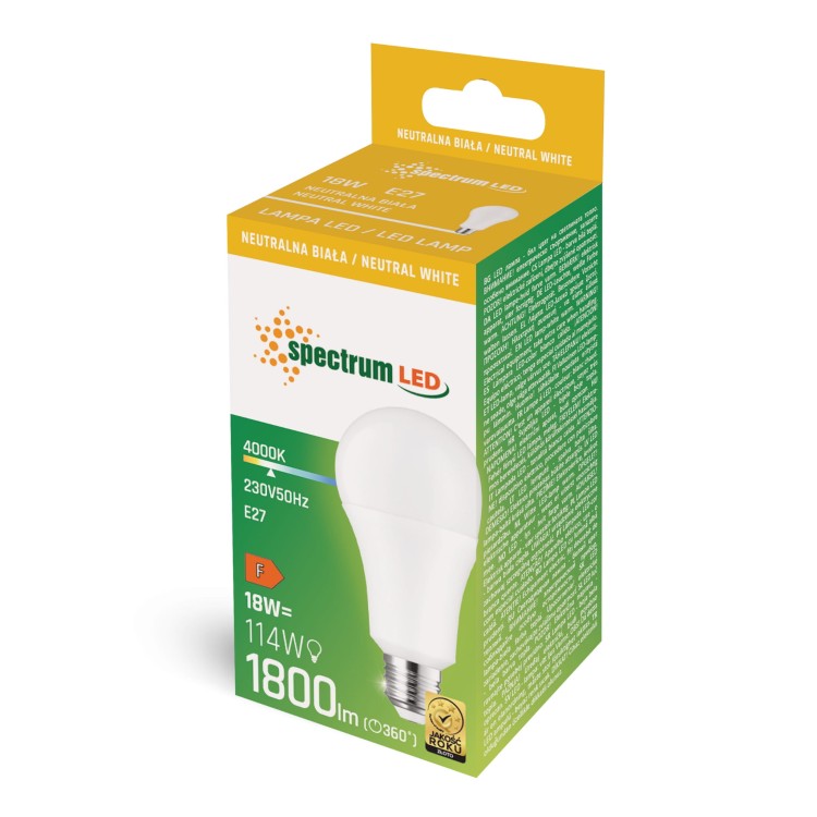 Żarówka LED GLS E-27 E27 230V 18W NW A70 WOJ+14249_A70 SPECTRUM LED