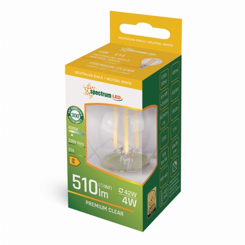 Żarówka LED kulka E-14 E14 230V 4W COG NW CLEAR WOJ+14334 SPECTRUM LED