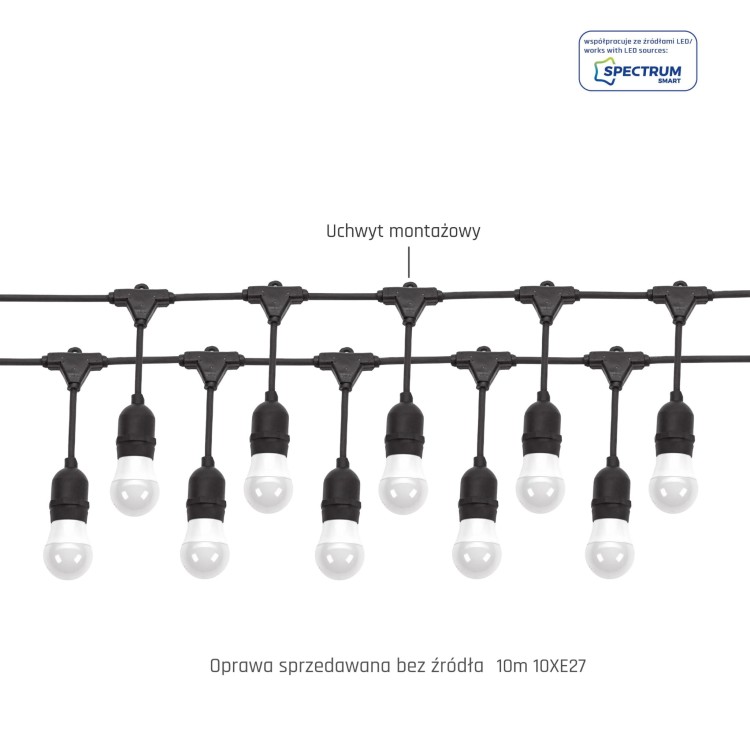 GIRLANDA 250V IP44 9550mm 10xE27 Czarny łączona WOJ+14342 SPECTRUM LED