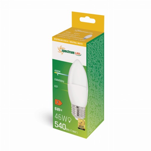 Żarówka LED świecowa świeczka E-27 E27 230V 6W NW WOJ+14352 SPECTRUM LED