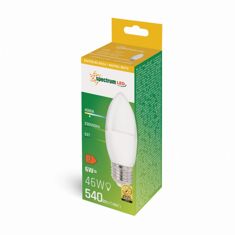 Żarówka LED świecowa świeczka E-27 E27 230V 6W NW WOJ+14352 SPECTRUM LED