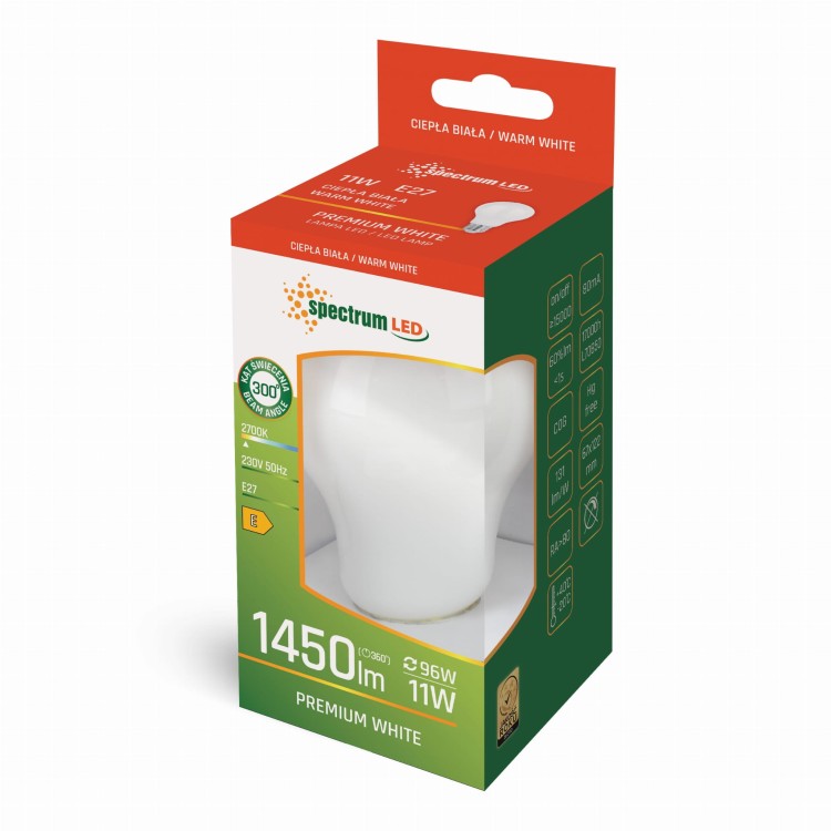 Żarówka LED GLS E-27 E27 230V 11W COG WW MILKY WOJ+14364 SPECTRUM LED