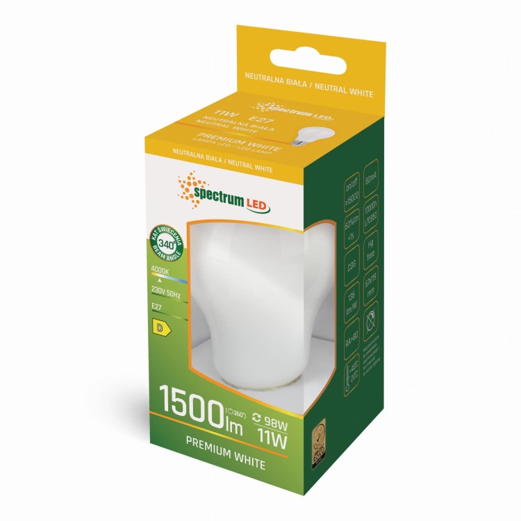 Żarówka LED GLS E-27 E27 230V 11W COG NW MILKY WOJ+14366 SPECTRUM LED
