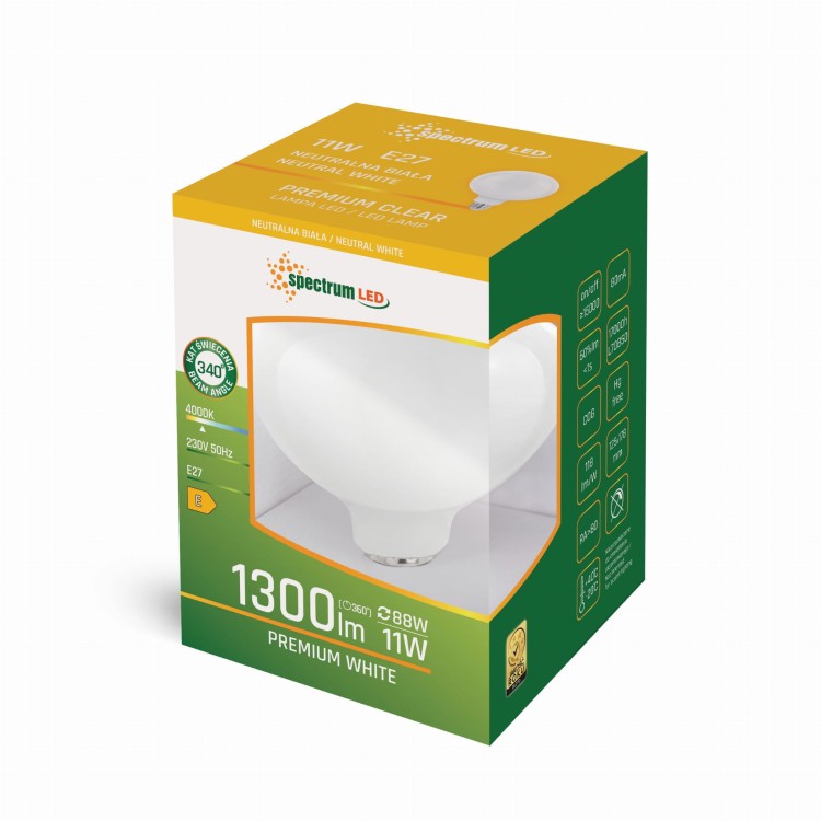 Żarówka LED GLOB E-27 E27 G125 230V 11W COG NW MILKY WOJ+14368 SPECTRUM LED