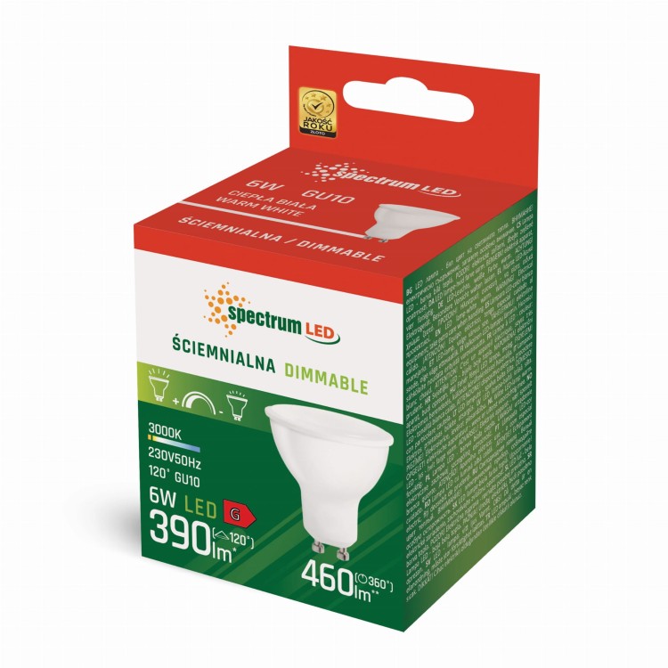 Żarówka LED GU10 230V 6W WW DIMMABLE WOJ+14384 SPECTRUM LED
