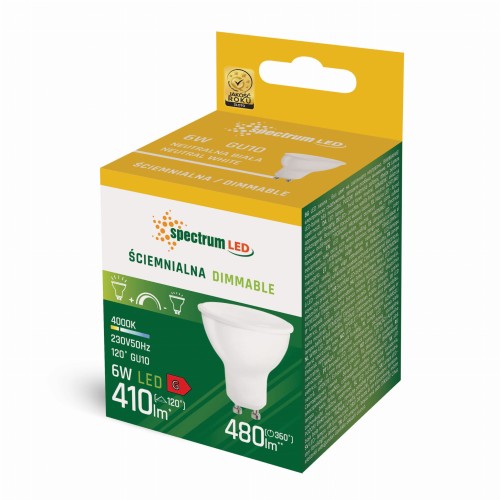 Żarówka LED GU10 230V 6W NW DIMMABLE WOJ+14385 SPECTRUM LED