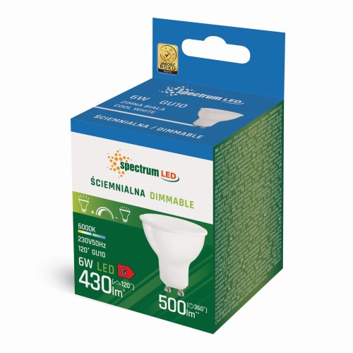Żarówka LED GU10 230V 6W CW DIMMABLE WOJ+14386 SPECTRUM LED