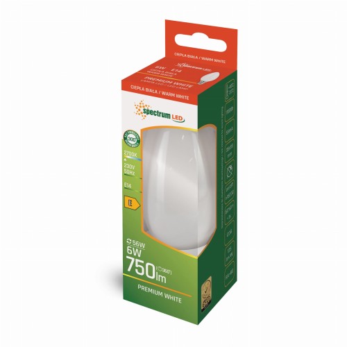 Żarówka LED świecowa świeczka E-14 E14 230V 6W COG WW MILKY WOJ+14392 SPECTRUM LED