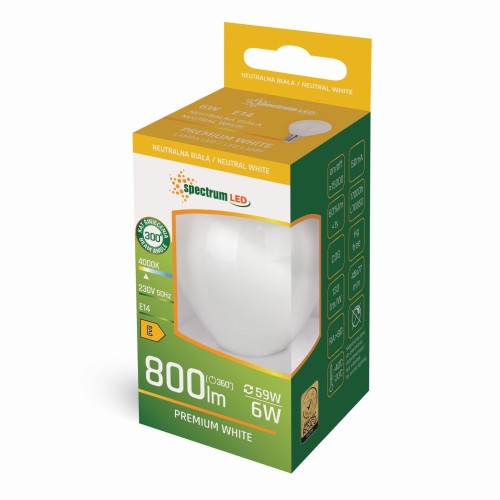 Żarówka LED kulka E-14 E14 230V 6W COG NW MILKY WOJ+14395 SPECTRUM LED