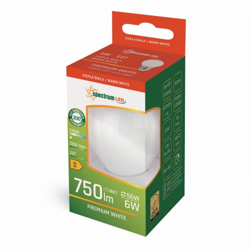 Żarówka LED kulka E-27 E27 230V 6W COG WW MILKY WOJ+14398 SPECTRUM LED