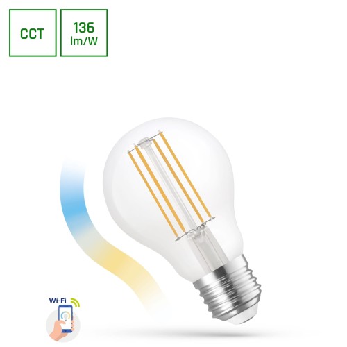 Żarówka LED GLS 5W E-27 E27 COG 230V CCT+DIM CLEAR Wi-Fi SMART WOJ+14418 SPECTRUM LED