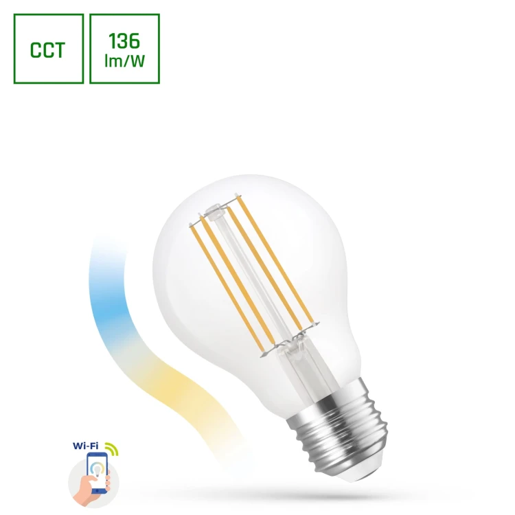 Żarówka LED GLS 5W E-27 E27 COG 230V CCT+DIM CLEAR Wi-Fi SMART WOJ+14418 SPECTRUM LED