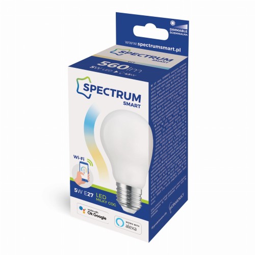 Żarówka LED GLS 5W E-27 E27 COG 230V CCT+DIM MILKY Wi-Fi SMART WOJ+14419 SPECTRUM LED