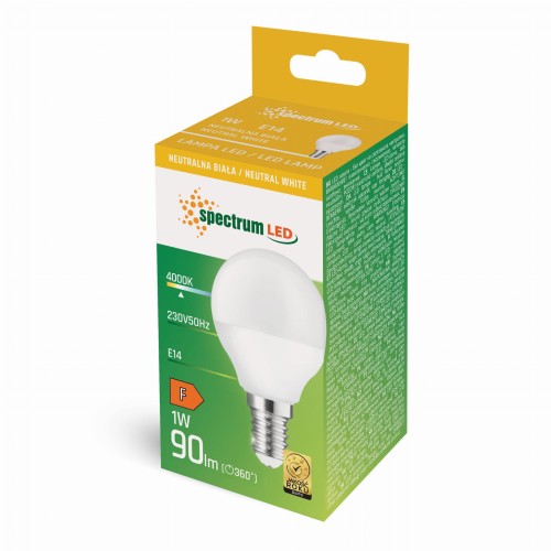 Żarówka LED kulka E-14 E14 230V 1W NW WOJ+14446 SPECTRUM LED