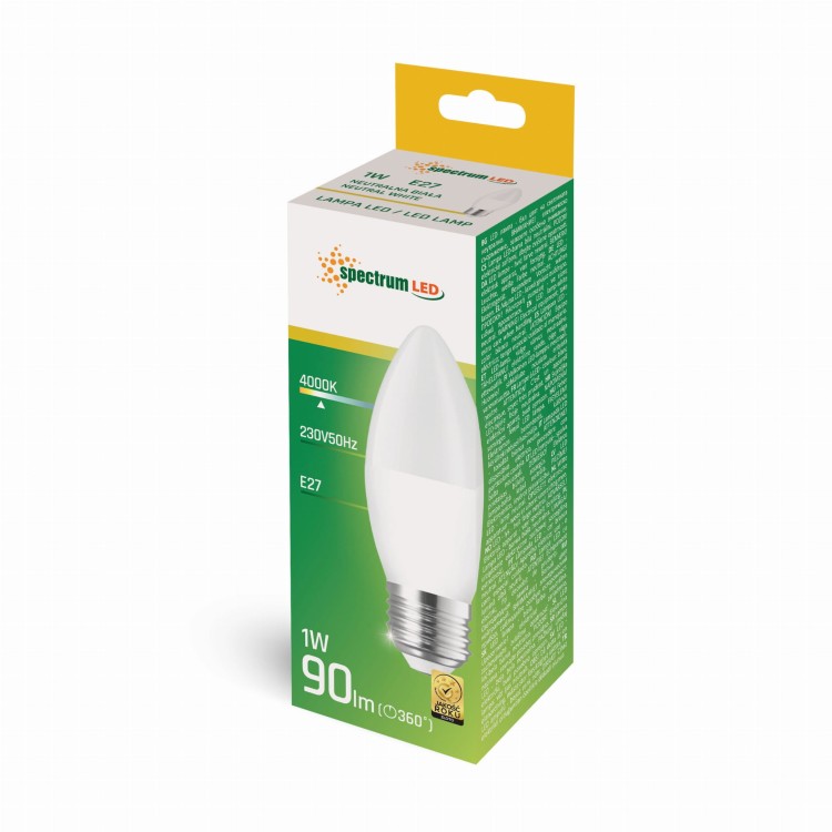 Żarówka LED świecowa świeczka E-27 E27 230V 1W NW WOJ+14455 SPECTRUM LED