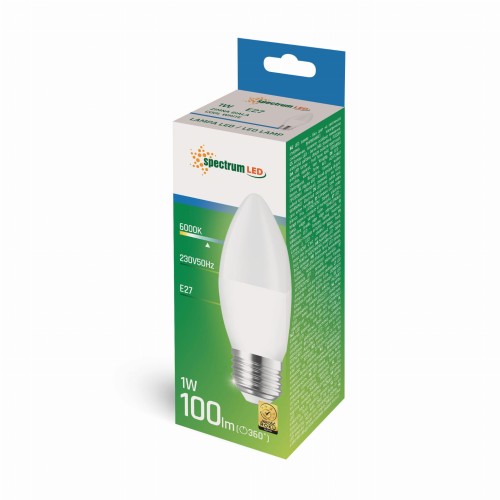 Żarówka LED świecowa świeczka E-27 E27 230V 1W CW WOJ+14456 SPECTRUM LED