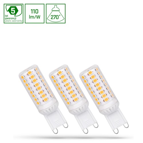 Żarówka LED G9 230V 4W CW DIMMABLE SMD 5 LAT Premium 3-Pack WOJ+14486 SPECTRUM LED