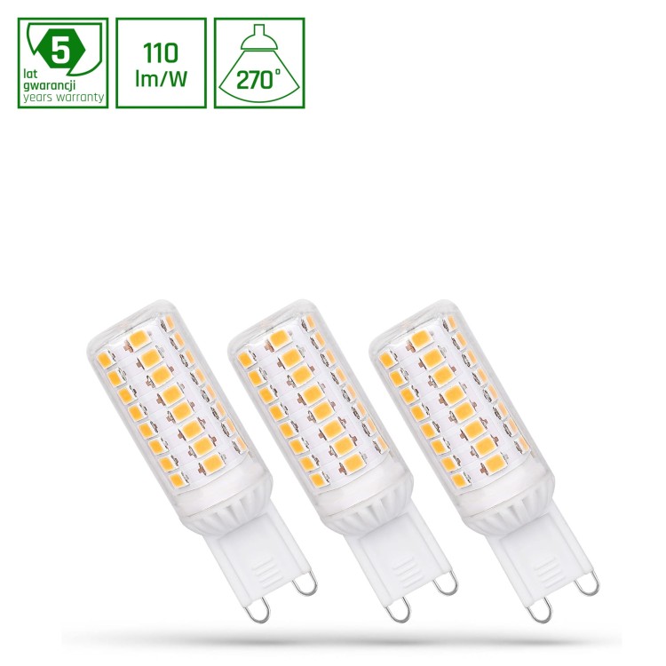 Żarówka LED G9 230V 4W CW DIMMABLE SMD 5 LAT Premium 3-Pack WOJ+14486 SPECTRUM LED