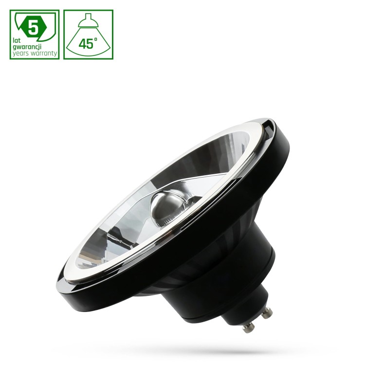 Żarówka LED AR111 GU10 230V 12W SMD 45ST WW Czarny 5 Lat Gwarancji WOJ+14568 SPECTRUM LED