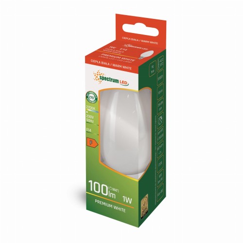 Żarówka LED świecowa świeczka E-14 E14 230V 1W COG WW MILKY WOJ+14577 SPECTRUM LED
