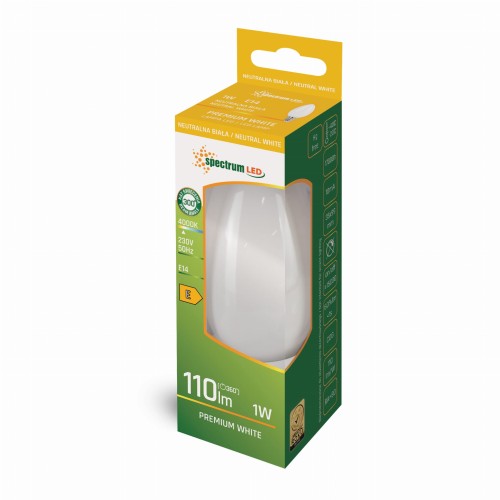 Żarówka LED świecowa świeczka E-14 E14 230V 1W COG NW MILKY WOJ+14578 SPECTRUM LED