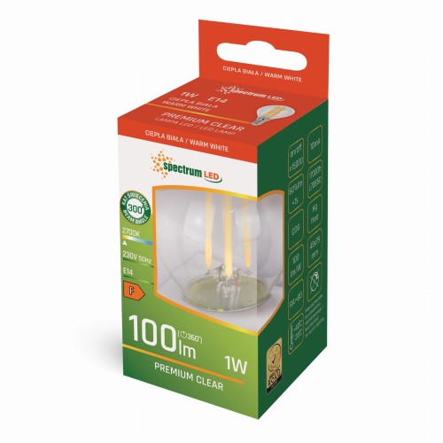 Żarówka LED kulka E-14 E14 230V 1W COG WW CLEAR WOJ+14579 SPECTRUM LED