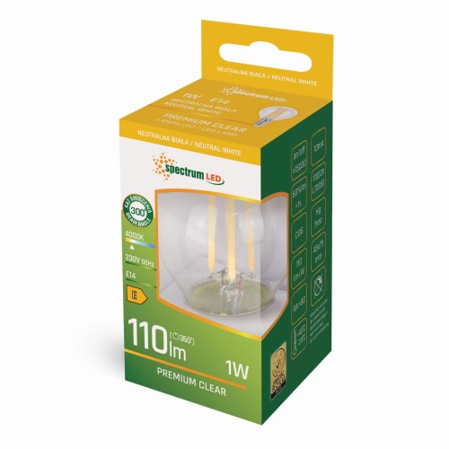 Żarówka LED kulka E-14 E14 230V 1W COG NW CLEAR WOJ+14580 SPECTRUM LED
