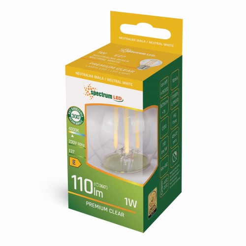 Żarówka LED kulka E-27 E27 230V 1W COG NW CLEAR WOJ+14582 SPECTRUM LED