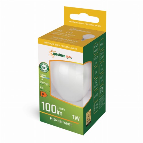 Żarówka LED kulka E-14 E14 230V 1W COG NW MILKY WOJ+14584 SPECTRUM LED