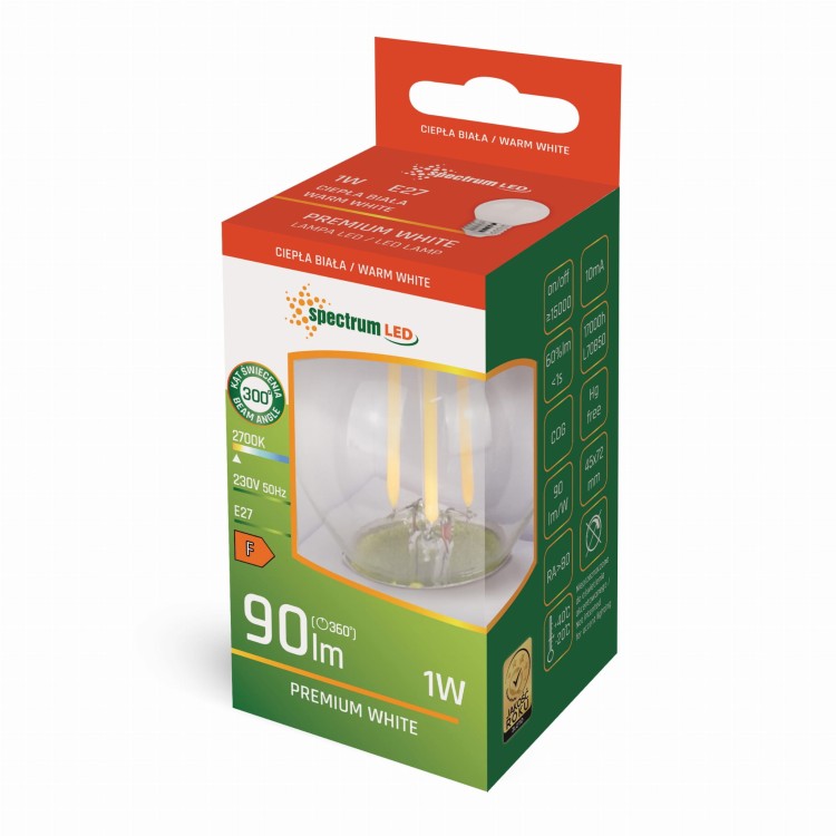 Żarówka LED kulka E-27 E27 230V 1W COG WW MILKY WOJ+14585 SPECTRUM LED