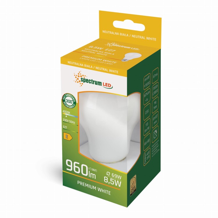 Żarówka LED GLS E-27 E27 230V 8,5W COG NW MILKY WOJ+14598 SPECTRUM LED