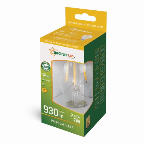 Żarówka LED GLS E-27 E27 230V 7W COG NW CLEAR WOJ+14600 SPECTRUM LED