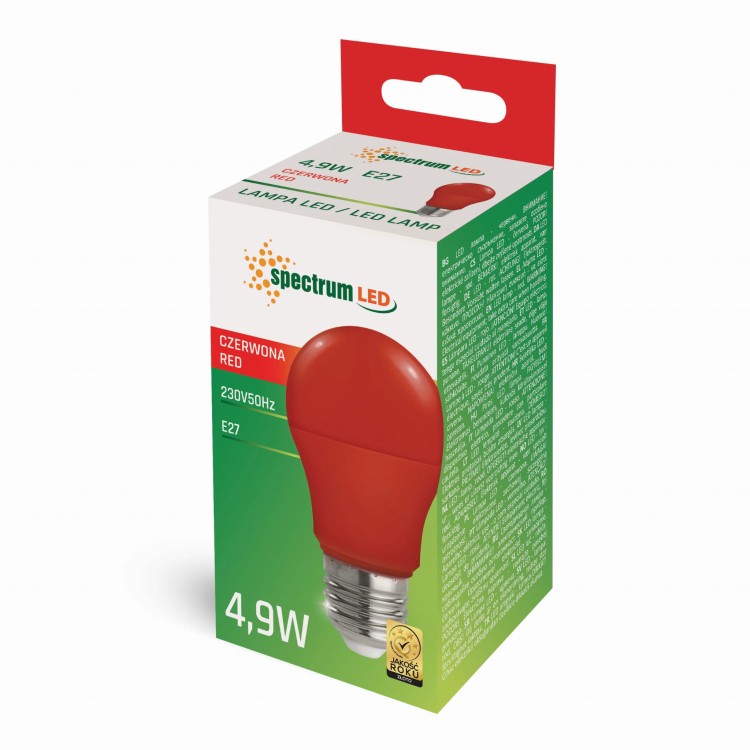 Żarówka LED GLS E-27 E27 230V 4.9W CZERWONY WOJ+14605 SPECTRUM LED
