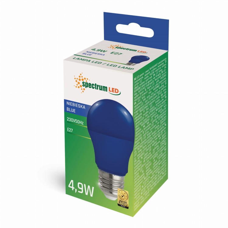 Żarówka LED GLS E-27 E27 230V 4.9W NIEBIESKI WOJ+14607 SPECTRUM LED
