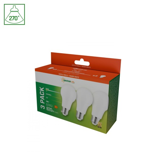 Żarówka LED GLS E-27 E27 230V 9W WW 3-Pack WOJ+14610_3PACK SPECTRUM LED