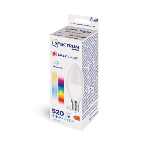 Żarówka LED świecowa świeczka 4,9W E-14 E14 230V RGBW+CCT+DIM BTM SMART Easy Smart WOJ+14629 SPECTRUM LED
