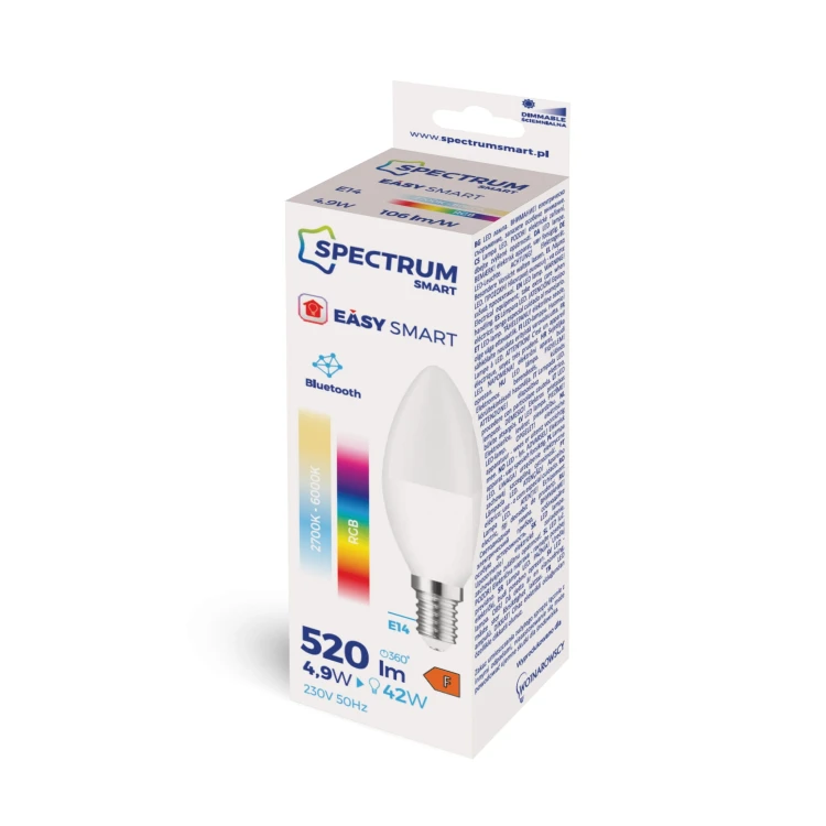 Żarówka LED świecowa świeczka 4,9W E-14 E14 230V RGBW+CCT+DIM BTM SMART Easy Smart WOJ+14629 SPECTRUM LED