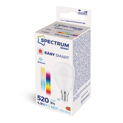 Żarówka LED Kulka 4,9W E-14 E14 230V RGBW+CCT+DIM BTM SMART Easy Smart WOJ+14630 SPECTRUM LED